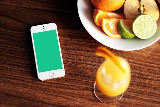 Phone and fruits